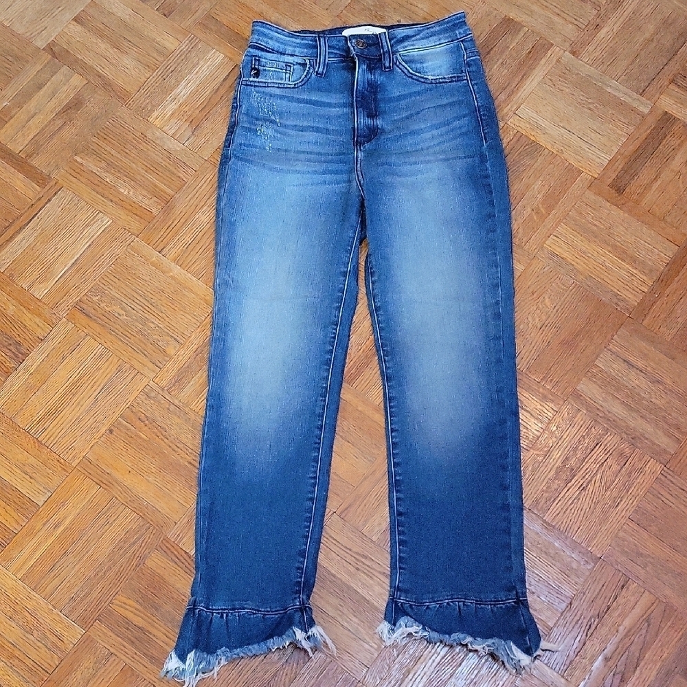 KanCan High Rise Distressed With Raw Hem Fringe Denim Jeans Size 25